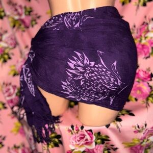 Purple wrap Rave festival sarong cover up bikini swimsuit tie side fringe tassel